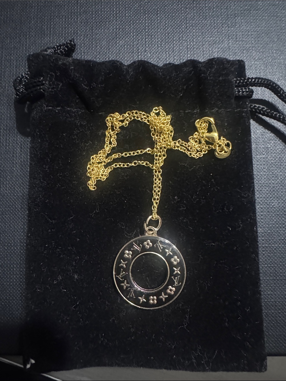 Gold-Tone Circle Pendant Necklace - Luxury Monogram Accent